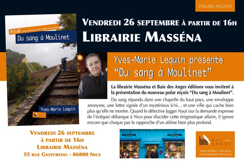 Dédicace à Nice, Librairie Massena. Vendredi 26 septembre, 16 h